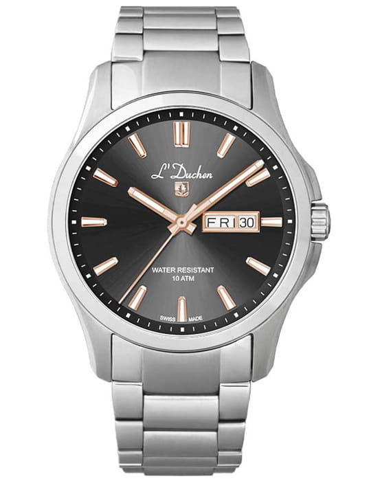 L'Duchen L'Duchen Dynamique D 261.10.32  D 261.10.32 кварцевые мужские часы черный циферблат, браслет нержавеющая сталь — вид спереди